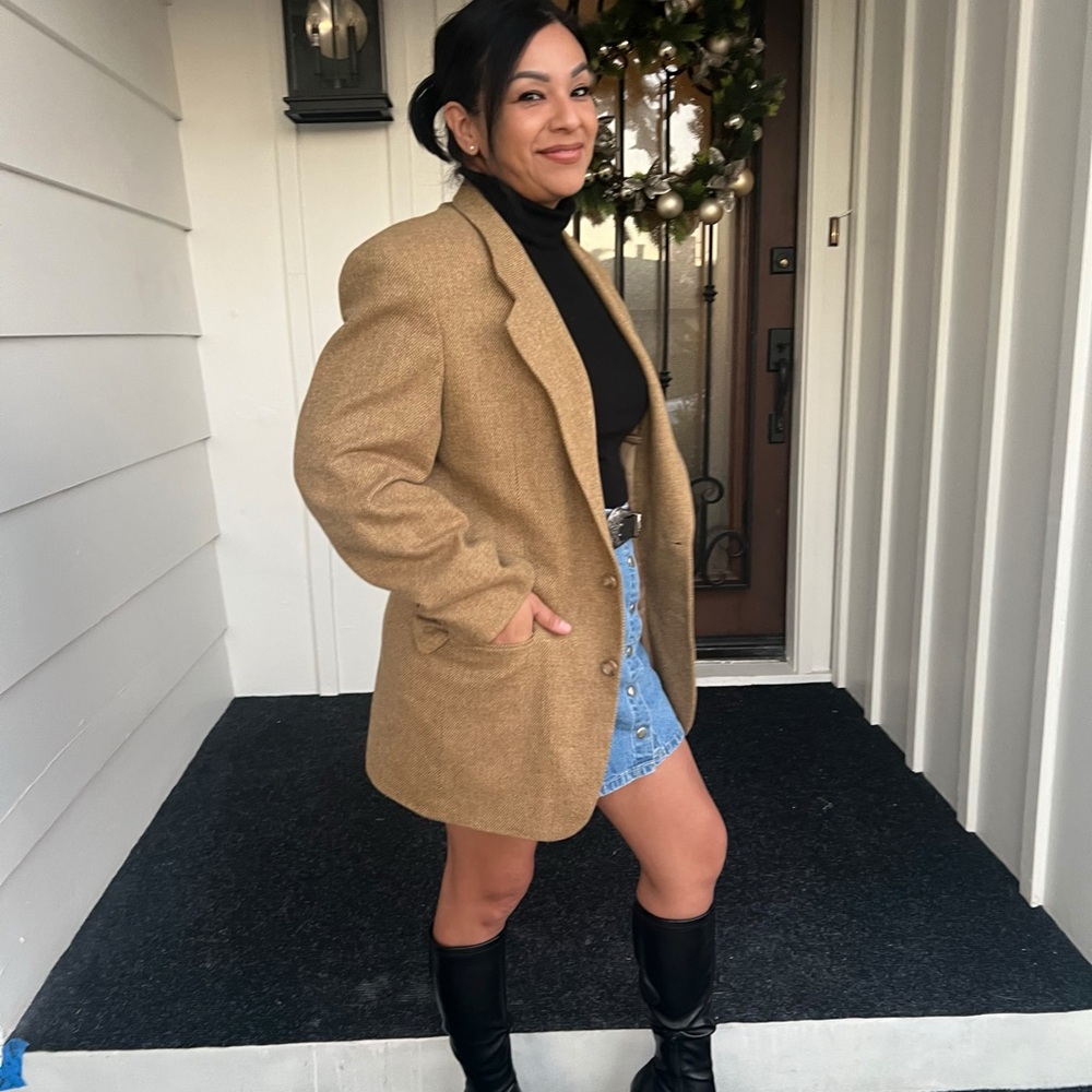Women's Elegant Tan Blazer Vintage Wool tan